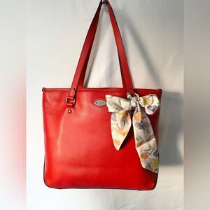 Coach Bright Red Tote with Floral Accent